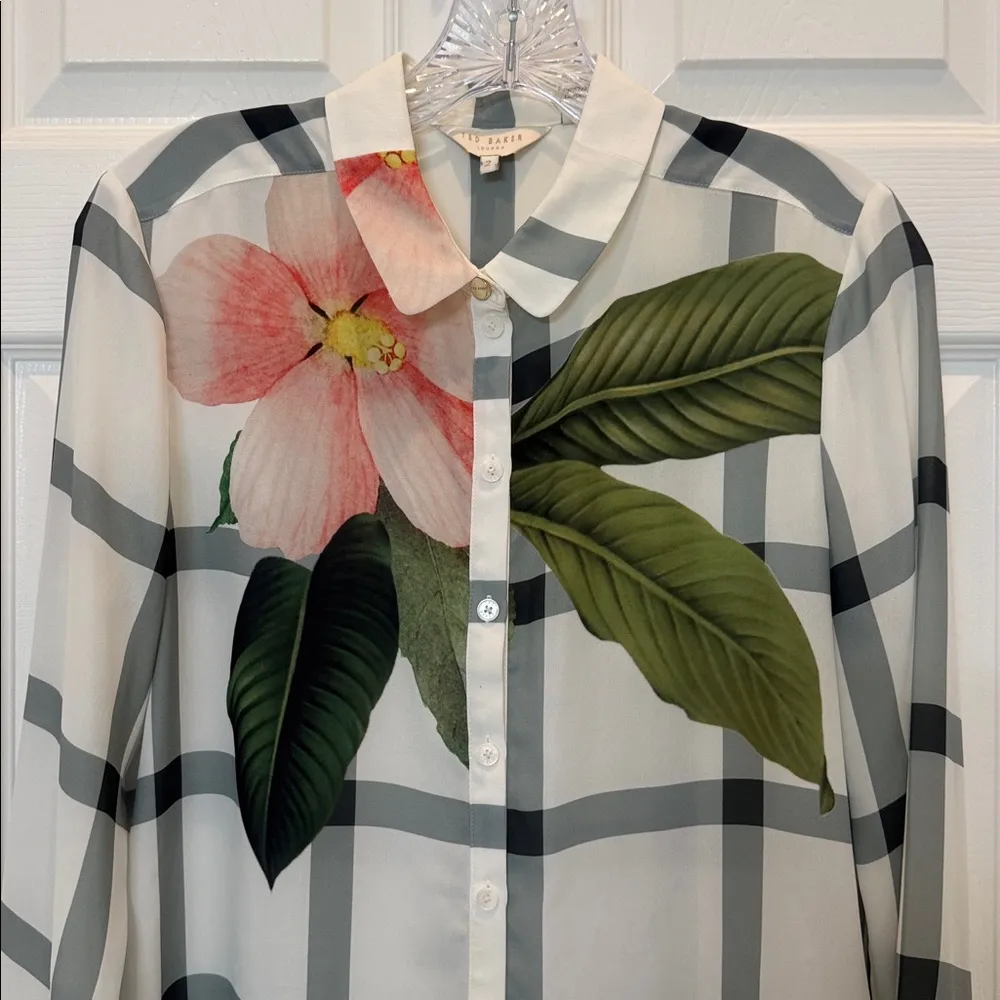 Ted Baker London Trellis Check Print Button Down Shirt 2 (US Size 6) - Image 2