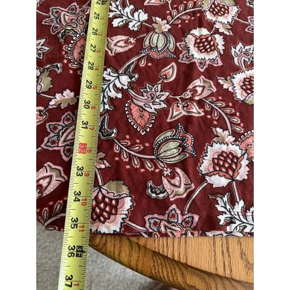 Lands End Tank Dress Floral Print Knee Length Sleeveless Maroon Beige V Neck - Image 8