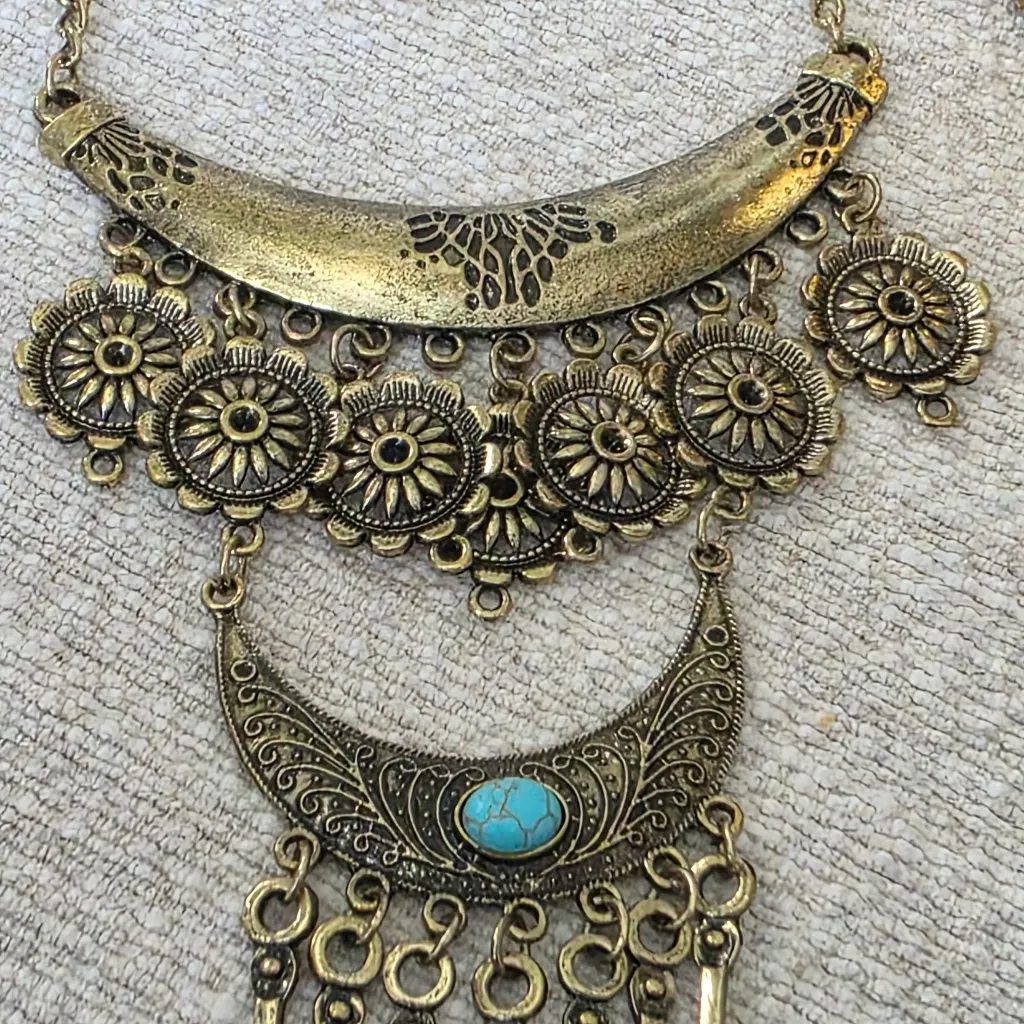 Boho Antique Gold Multi Tier Ethnic Necklace - Image 4