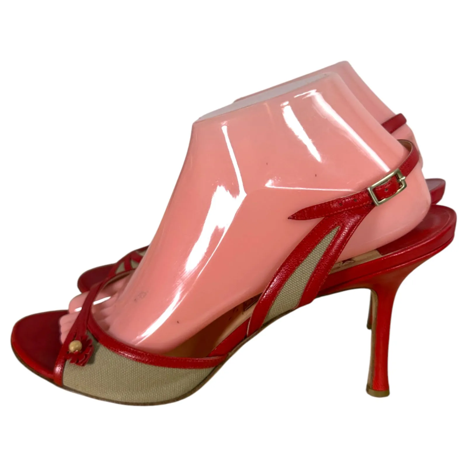 Jimmy Choo Red Leather Flower Sling Back Heels Pumps Stiletto EU 41 US 10 10.5 - Image 9