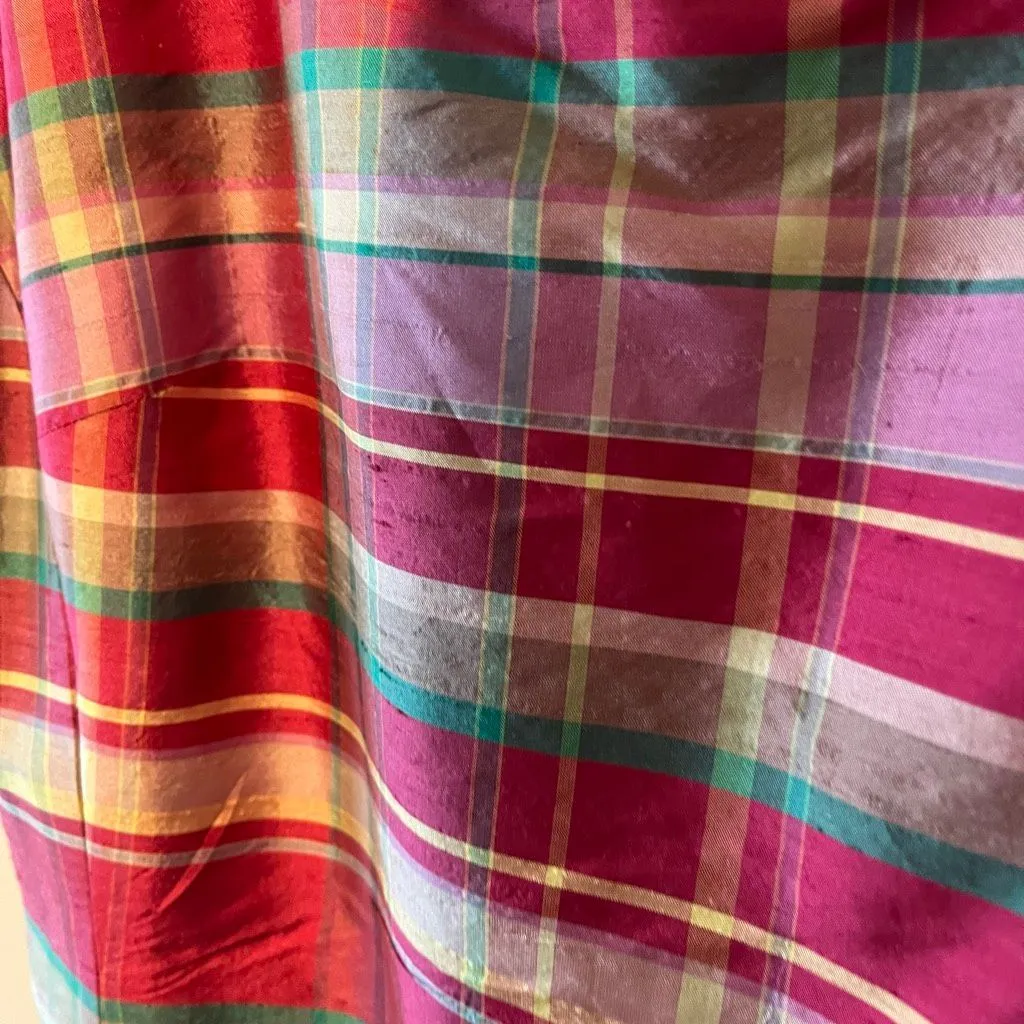 Lauren Ralph Lauren 100% Silk Plaid Sheath Dress Pink Purple Size 14 Vintage Y2K - Image 6