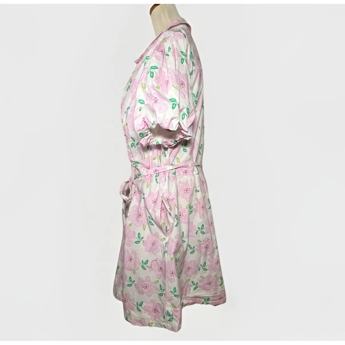 Draper James RSVP XXL Pink Floral Puff Sleeve Belted Shirt Dress  Pockets Cotton - Image 3
