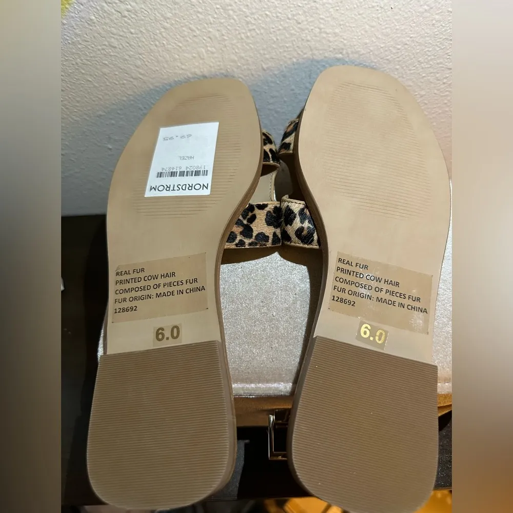 🆕Steve Madden Hadyn-L Leopard Print Haircalf Flat Sandals SZ 6 - Image 4