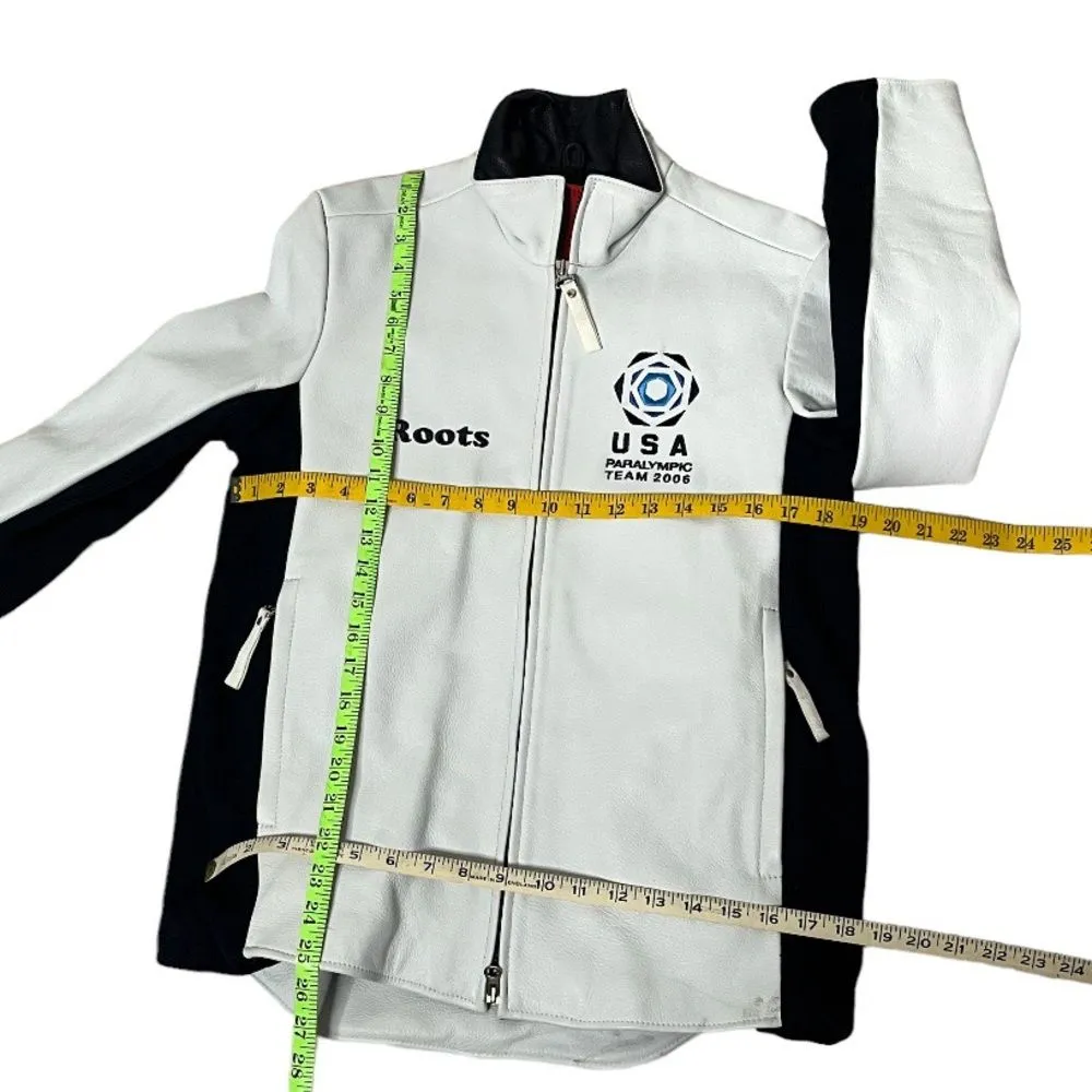 ROOTS CANADA White leather Jacket USA Team 2006 Paralympics Size Small RARE - Image 7