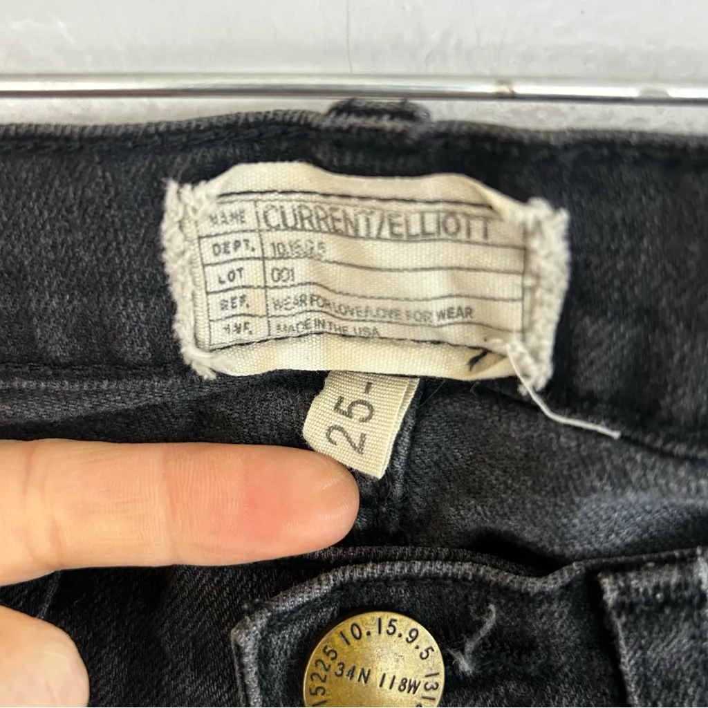 Current/Elliott The Ankle Black/White Chevron Skinny Denim Jeans Rhinestones 25 - Image 11