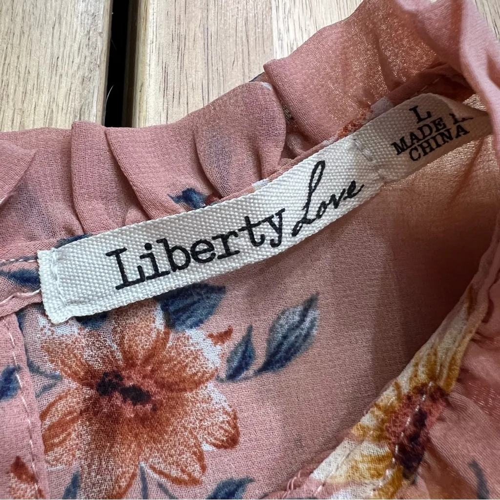 Liberty Love Floral Smocked Long Sleeve Dress Pink Size Large - Image 3