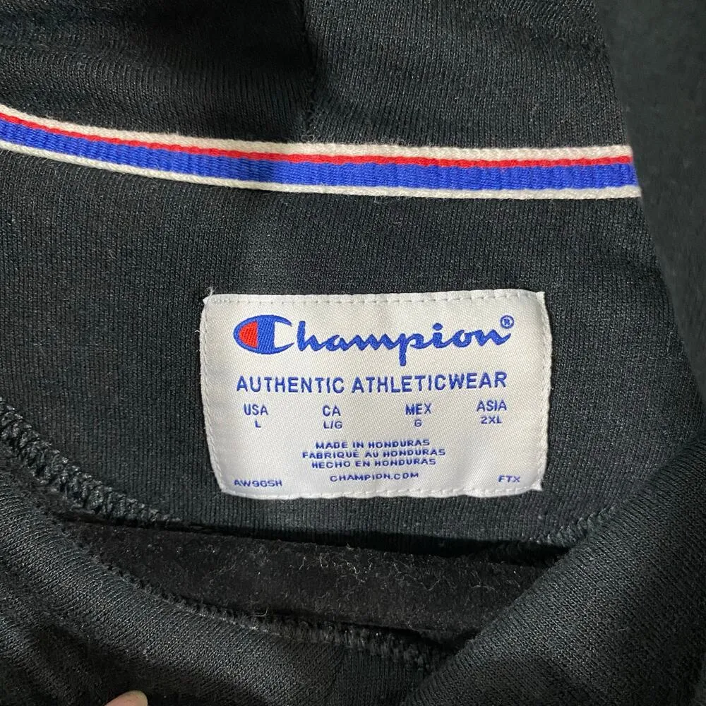 Champion Women's Black Pink Logo Patch Pullover Hoodie Size L - Image 5