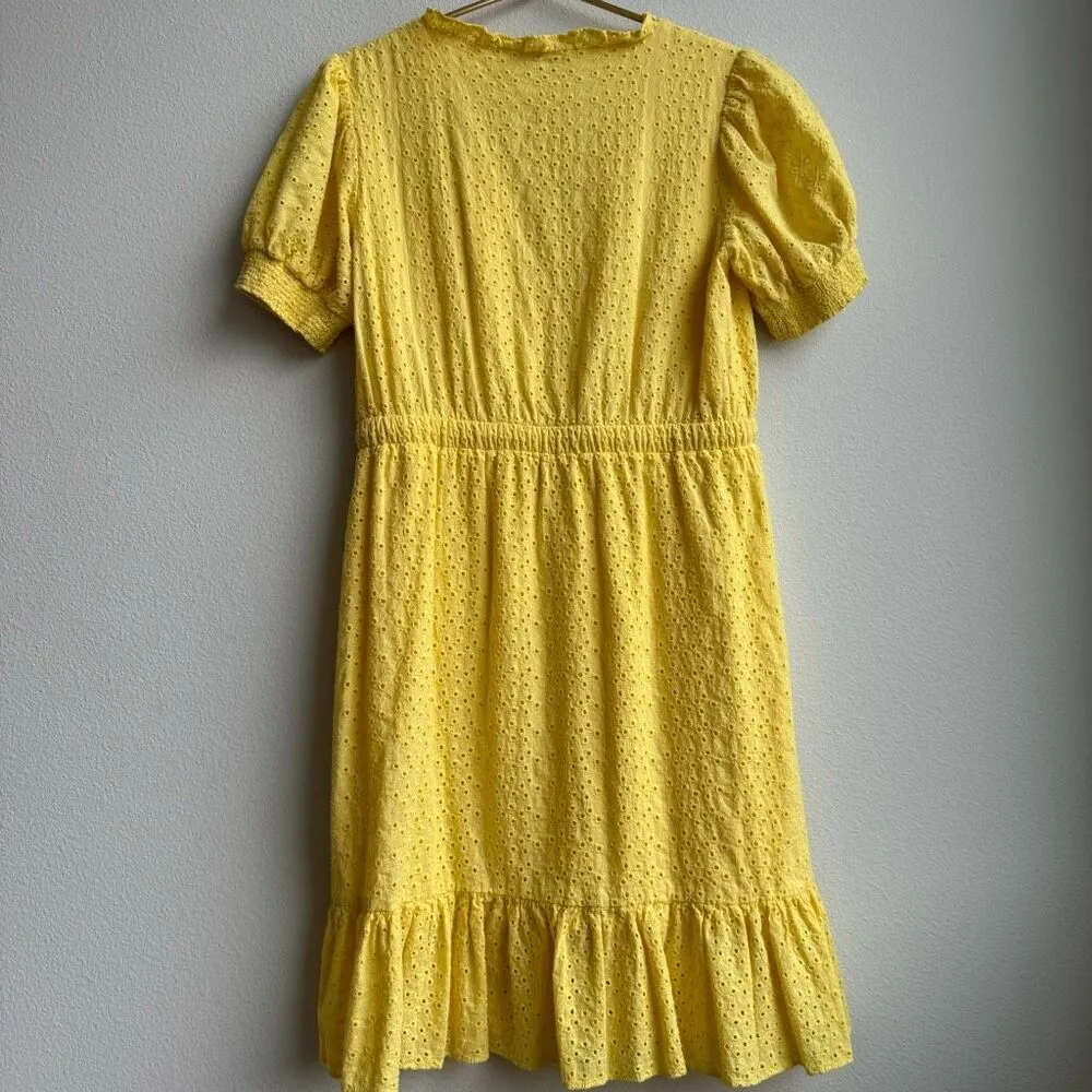 Nanette Lepore Eyelet Summer Yellow Button Front Flirty Feminine Dress Sz Small - Image 6