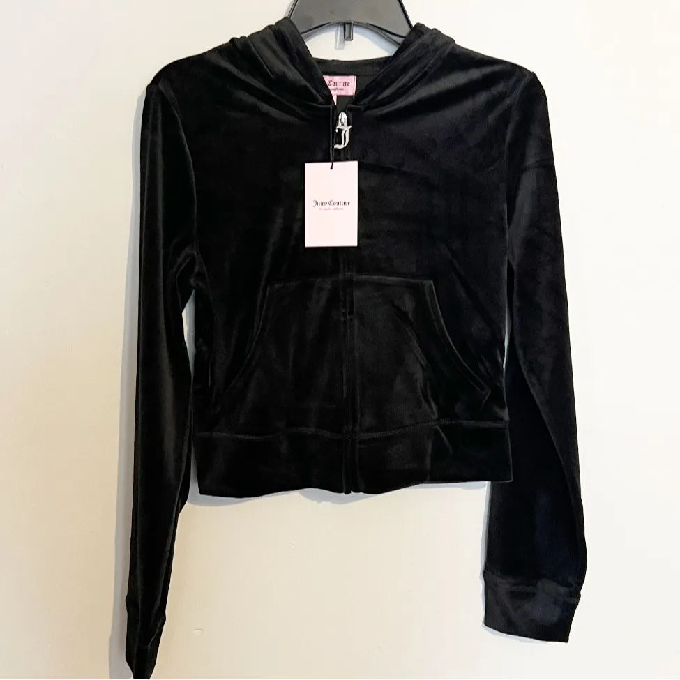 JUICY COUTURE Bling Black Velour Tracksuit Jacket & Pants Set Rhinestone MEDIUM - Image 6
