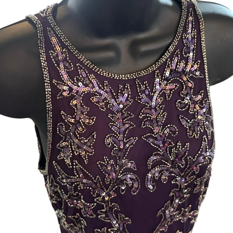 Adrianna Papell Beaded Sequin Shift Dress Sz 6 Amethyst Purple Whimsigoth - Image 3