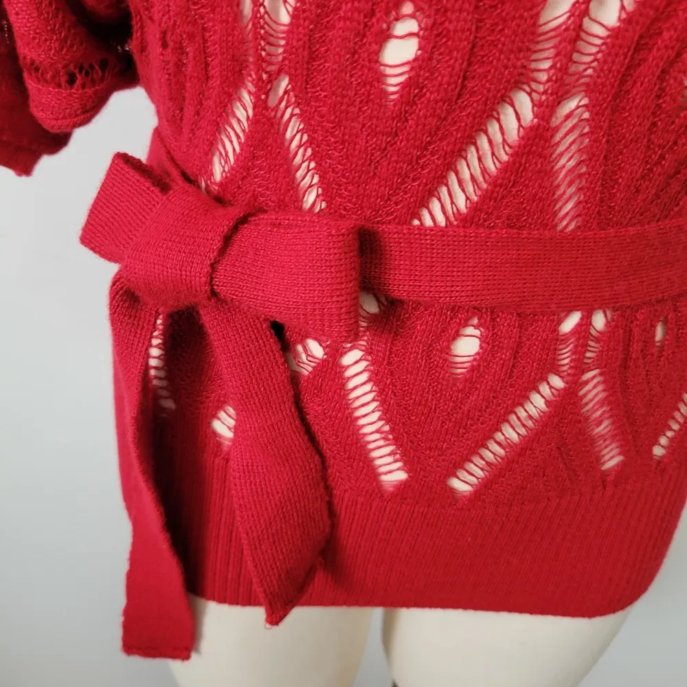 Maurices red pointelle belted dolman sweater size medium - Image 3
