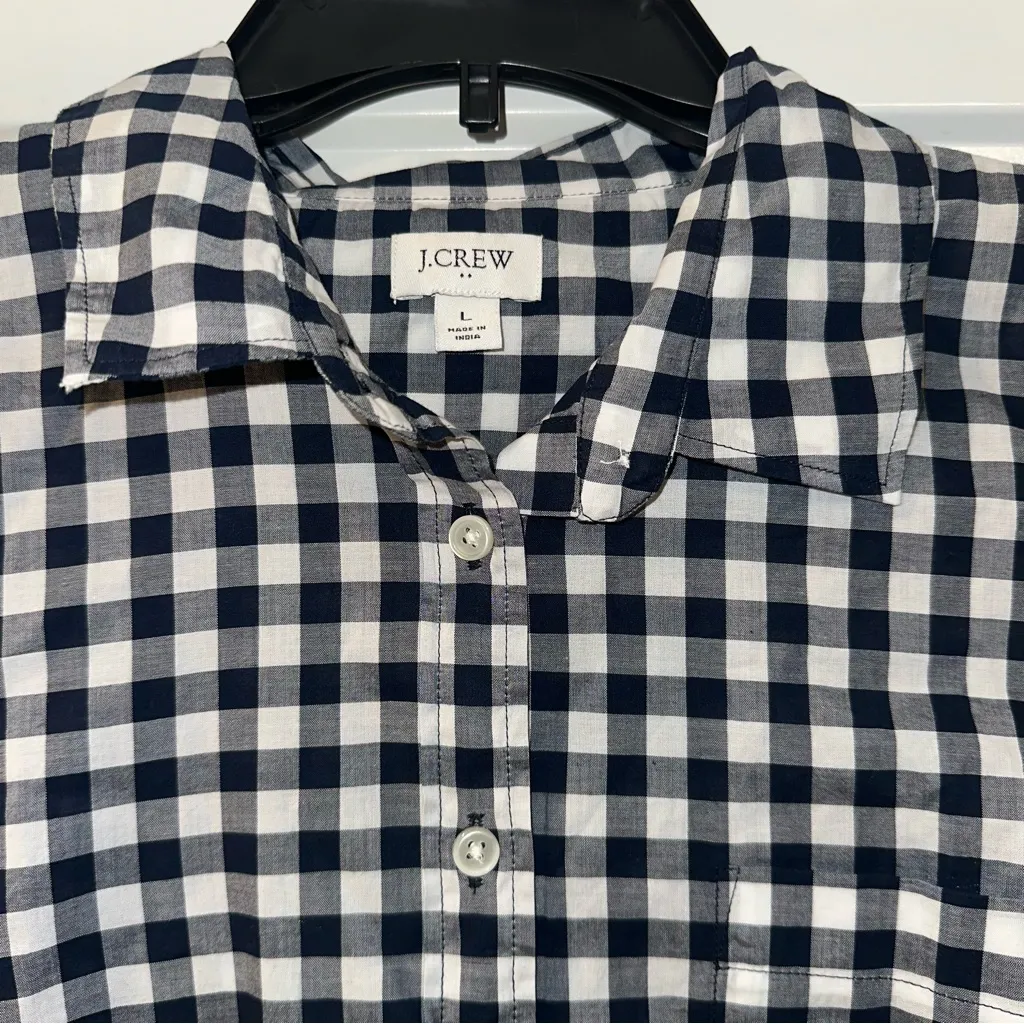J. Crew Factory gingham lightweight cotton shirt Large Navy Blue & White - Image 3