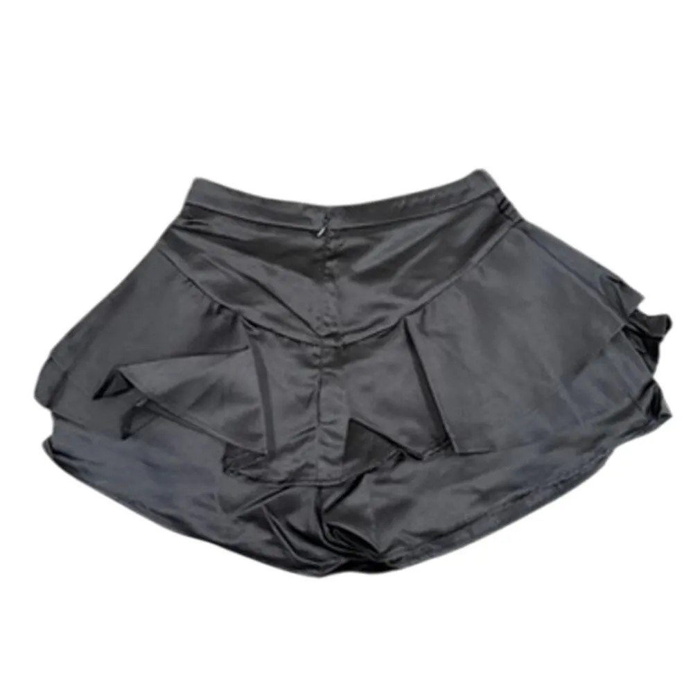 Women's Satin Ruffle Mini Skort in Black, Size S - Image 2