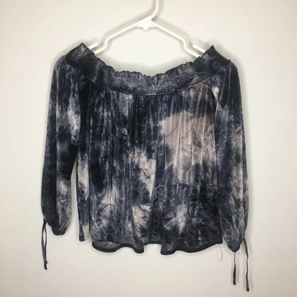 AMERICAN EAGLE Navy Blue Velvet Tie Dye Off the Shoulder Blouse Top XS - Image 9