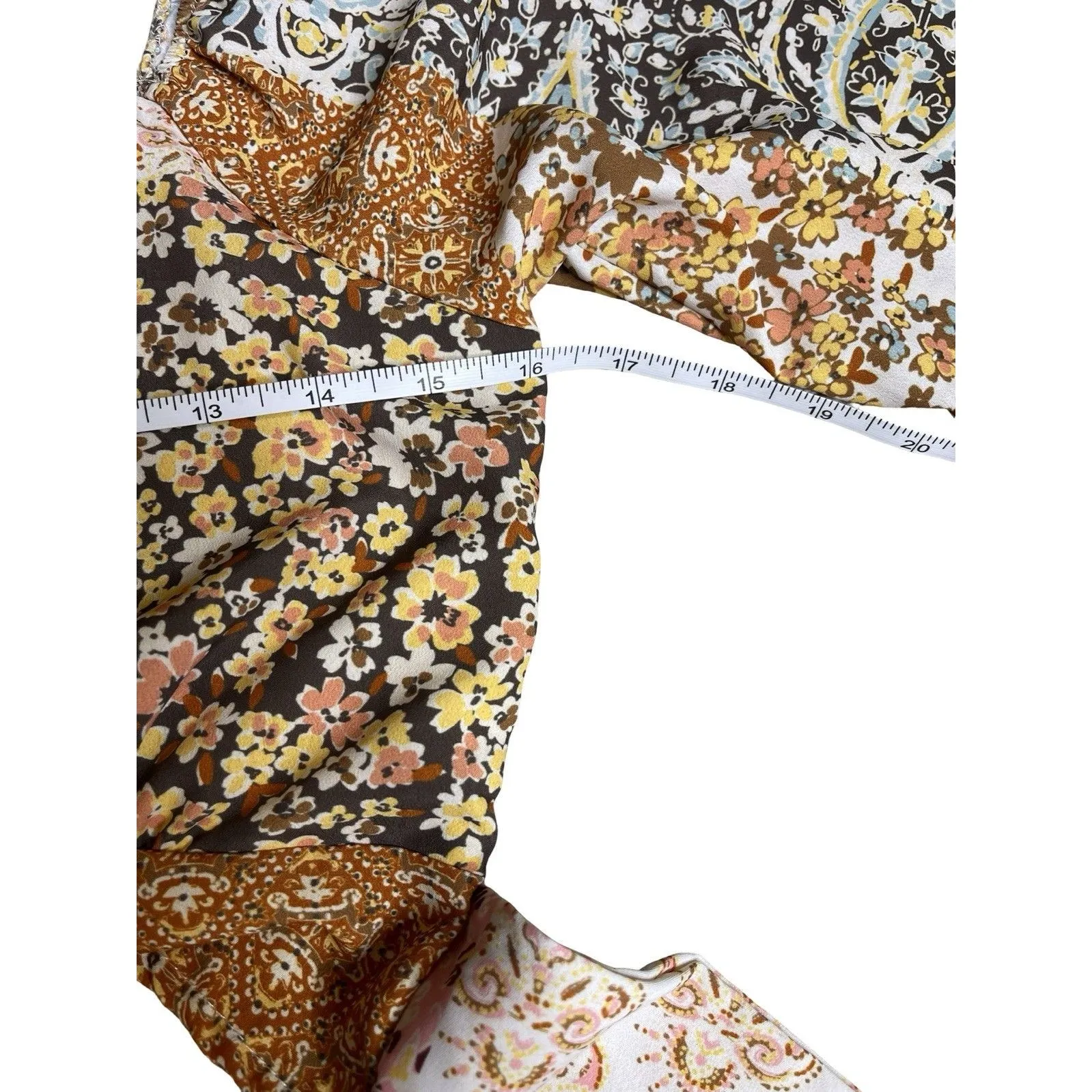 Altar'd State Pink Brown Patchwork Boho Crop Top Small Long Sleeve Tie Front - Image 6