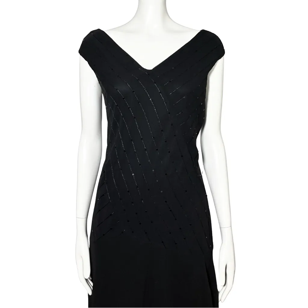 Vintage Y2K Black Sequin Asymmetrical Midi Dress Whimisgoth Fairycore M/L Party - Image 8