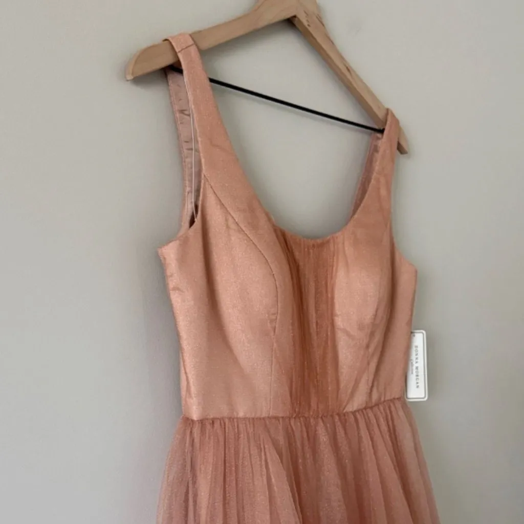 NWT Donna Morgan Tulle Fit & Flare Midi Dress in Shimmer Peach Size 6 - Image 2