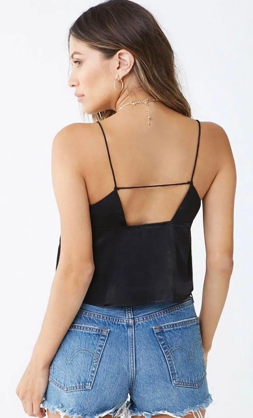 Forever 21 Black Satin Cropped Cami - Image 4