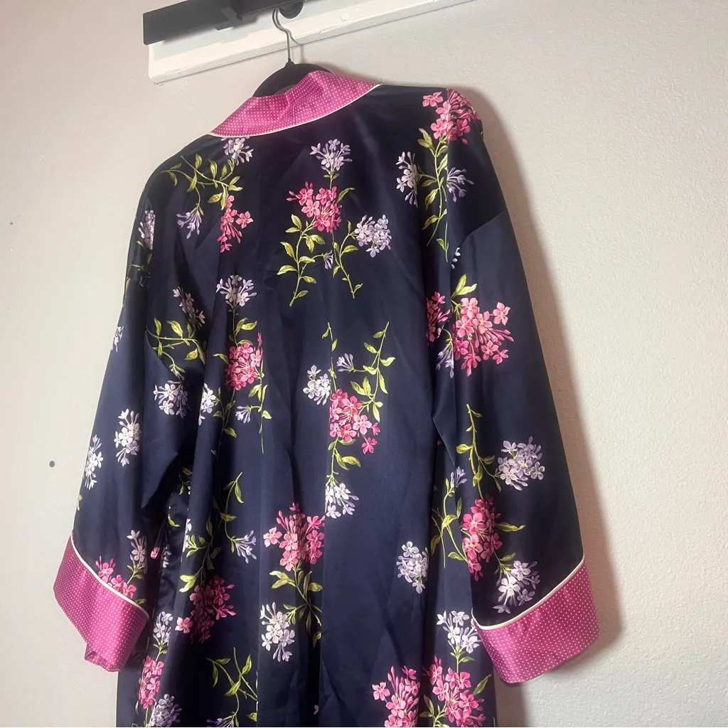 Lauren Ralph Lauren Floral Robe Kimono Navy Blue Floral Pink Size Large No Belt - Image 6