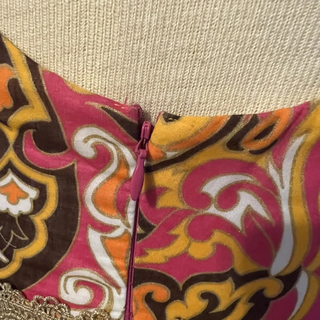 Vintage An Original Milly of New York Y2K Pink Gold Metallic Cotton Dress Size 6 Orange - Image 10