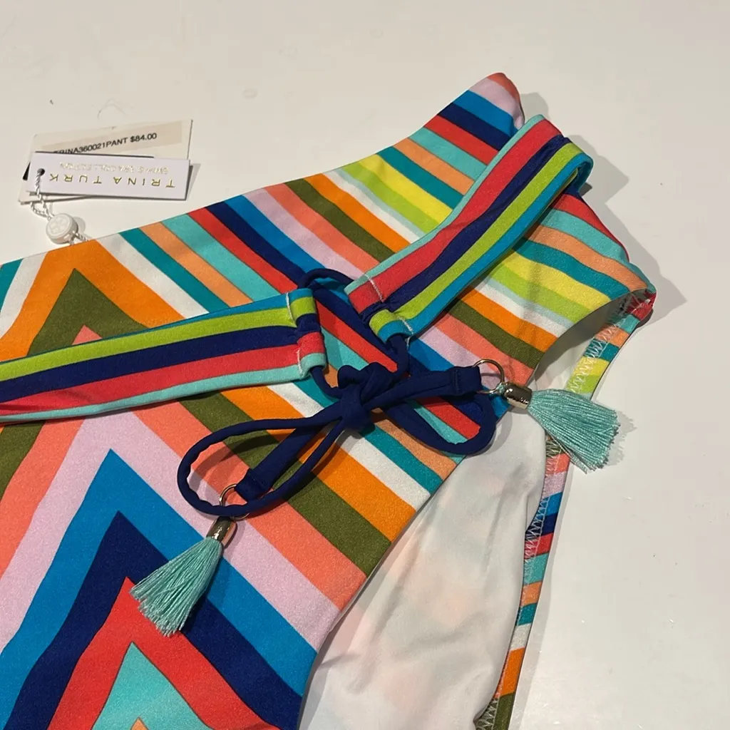 🇺🇸Trina Turk sz 14 multi Color Striped Bikini high waisted tie Bottom $84 - Image 2