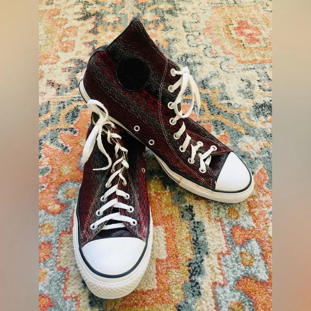 CONVERSE Red Black Gray SW Blanket Weave High Hi Top Shoes Men's 12 Women's 14 T - Image 2