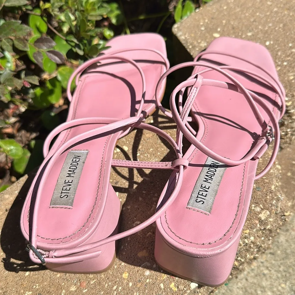 Steve Madden Womens Rianna Faux Leather Strappy Block Heels size 9 - Image 4