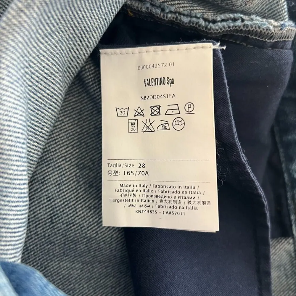 NWOT $890 VALENTINO GARAVANI Scalloped Denim Shorts Blue Size 28 High Waist - Image 12