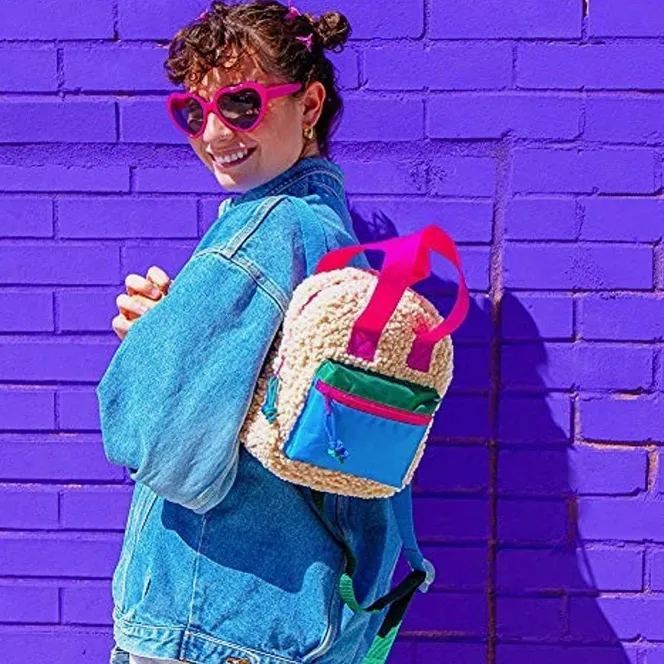 Style.Lab Teddy Sherpa Colorblock 90s Fashion Angels Wubee Mini Backpack Pink - Image 4