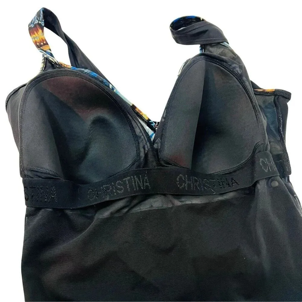 Christina One Piece Swimsuit Size 20W Side Tie Faux Wrap Flattering Built in Bra Black - Image 3