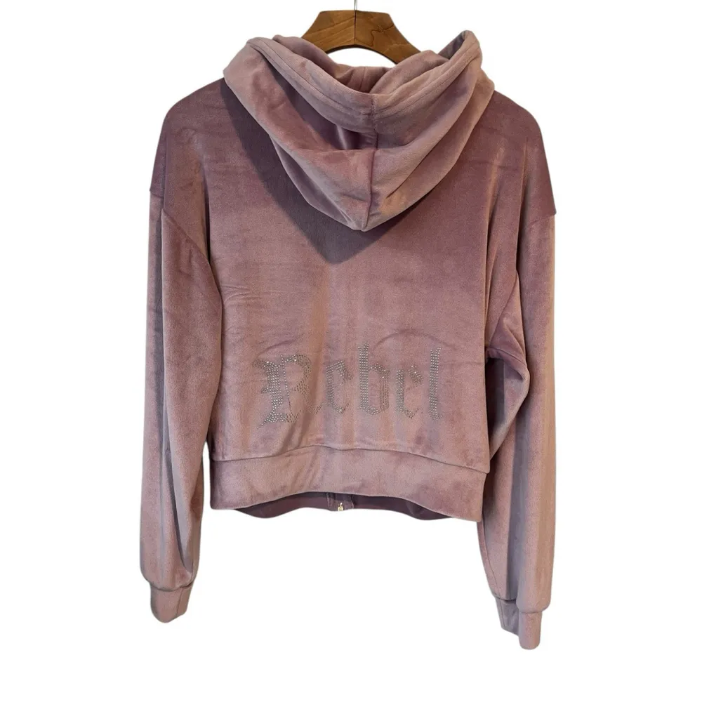 Refuge Hoodie Jacket Womens S Purple Velour Velvet Full Zip Rinestone REBEL NWT - Image 13