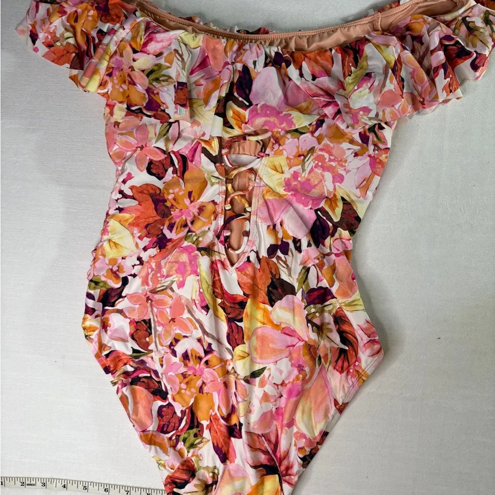 La Blanca Peach and Floral Swimsuit Size 12 New Without Tags - Image 2