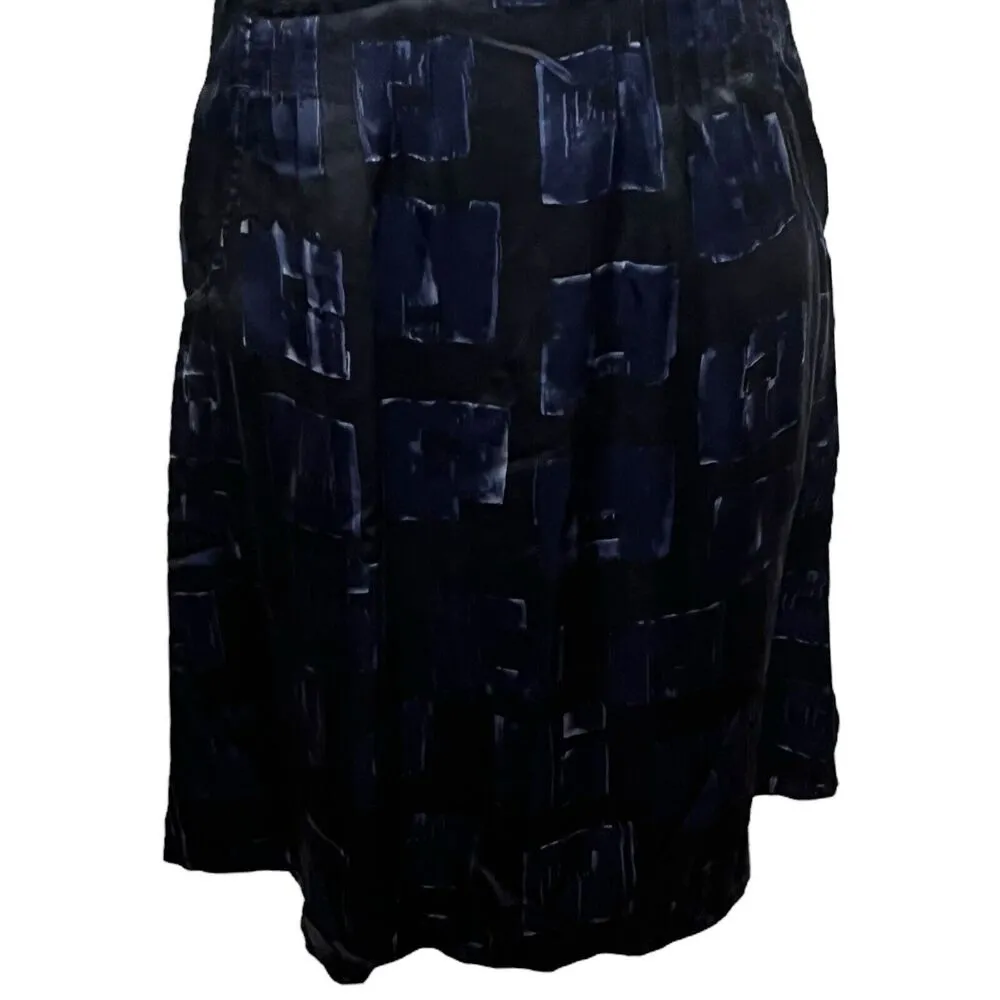 Ted Baker London Silk  Satin Printed Blue Black Fit Flare Womens Size 1 US 4 - Image 3