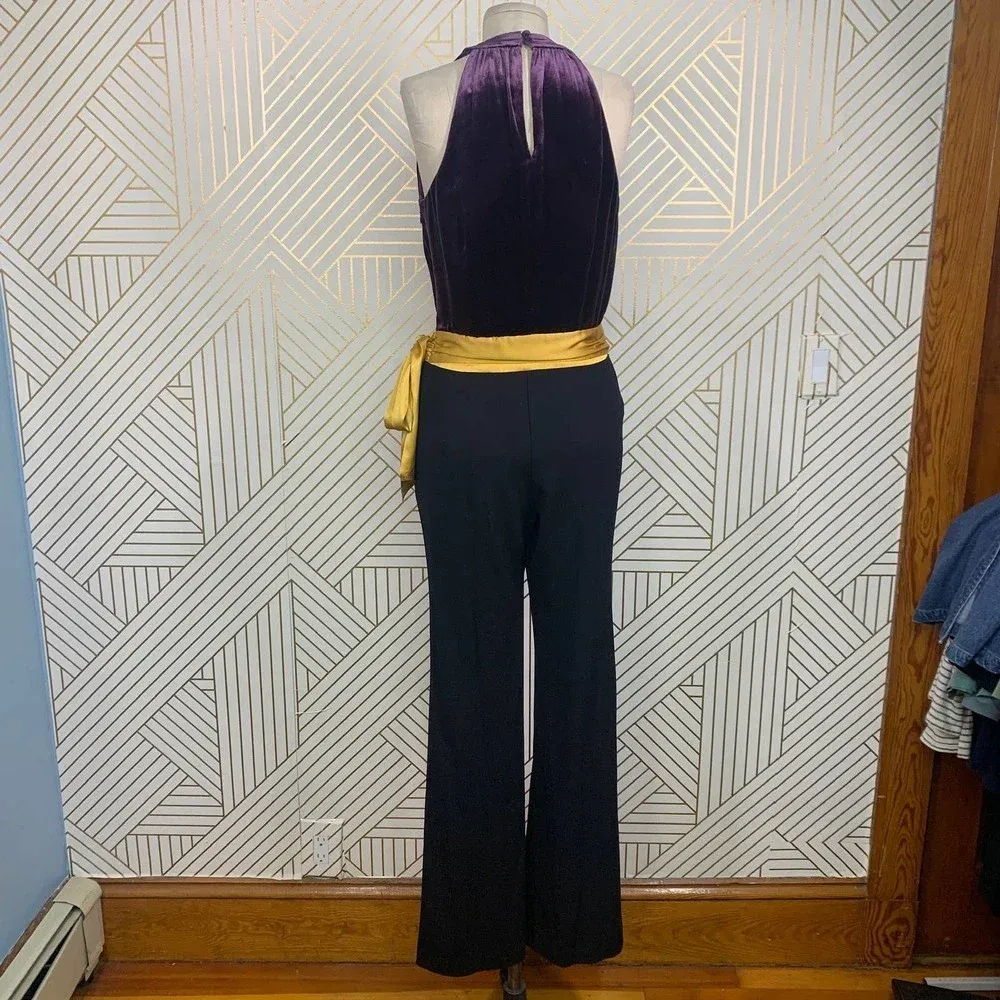 Ramy Brook Nina Jumpsuit Purple Velvet Black Yellow Sash Size‎ US 2 - Image 9