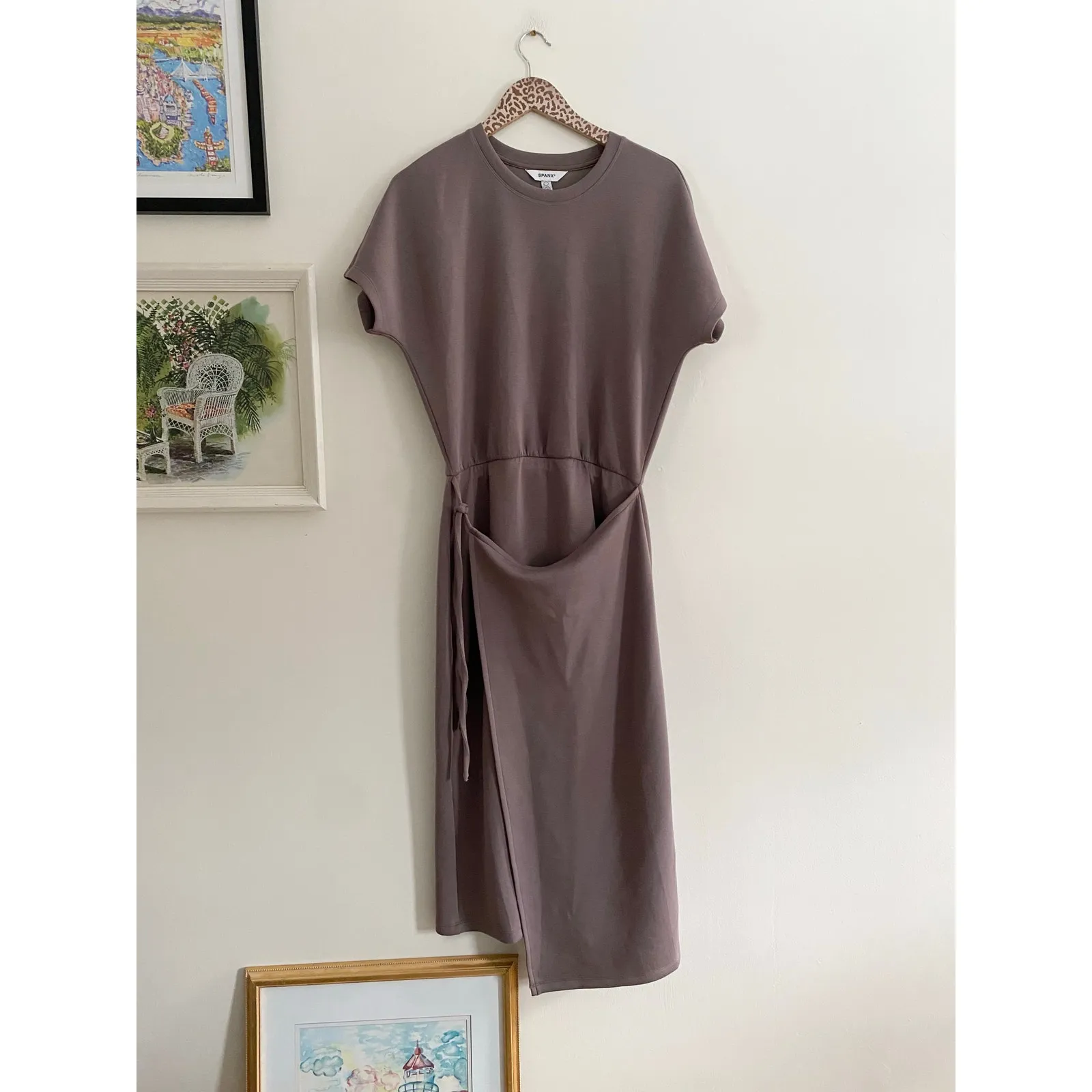 SPANX AirEssentials Tie Waist Midi Dress in Smoke Size Medium - Image 3