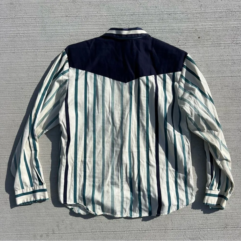 Vintage 80s 90s Roper Blue Stripe Yoke Cape Cowgirl Western Shirt Brushpopper LG - Image 2