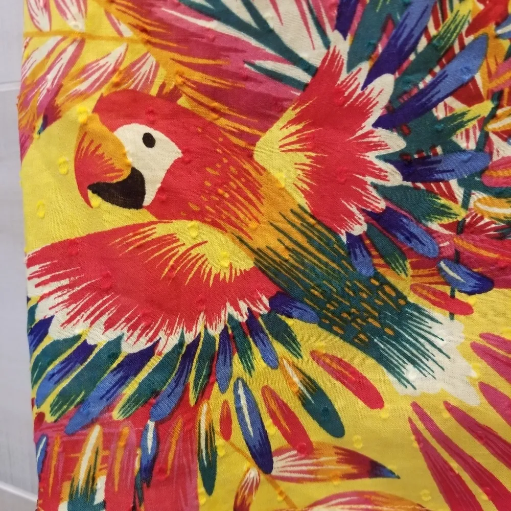 {XS} Rachel Zoe Tropical Parrot Paradise Smocked Top Beaded String Tie Detail - Image 6