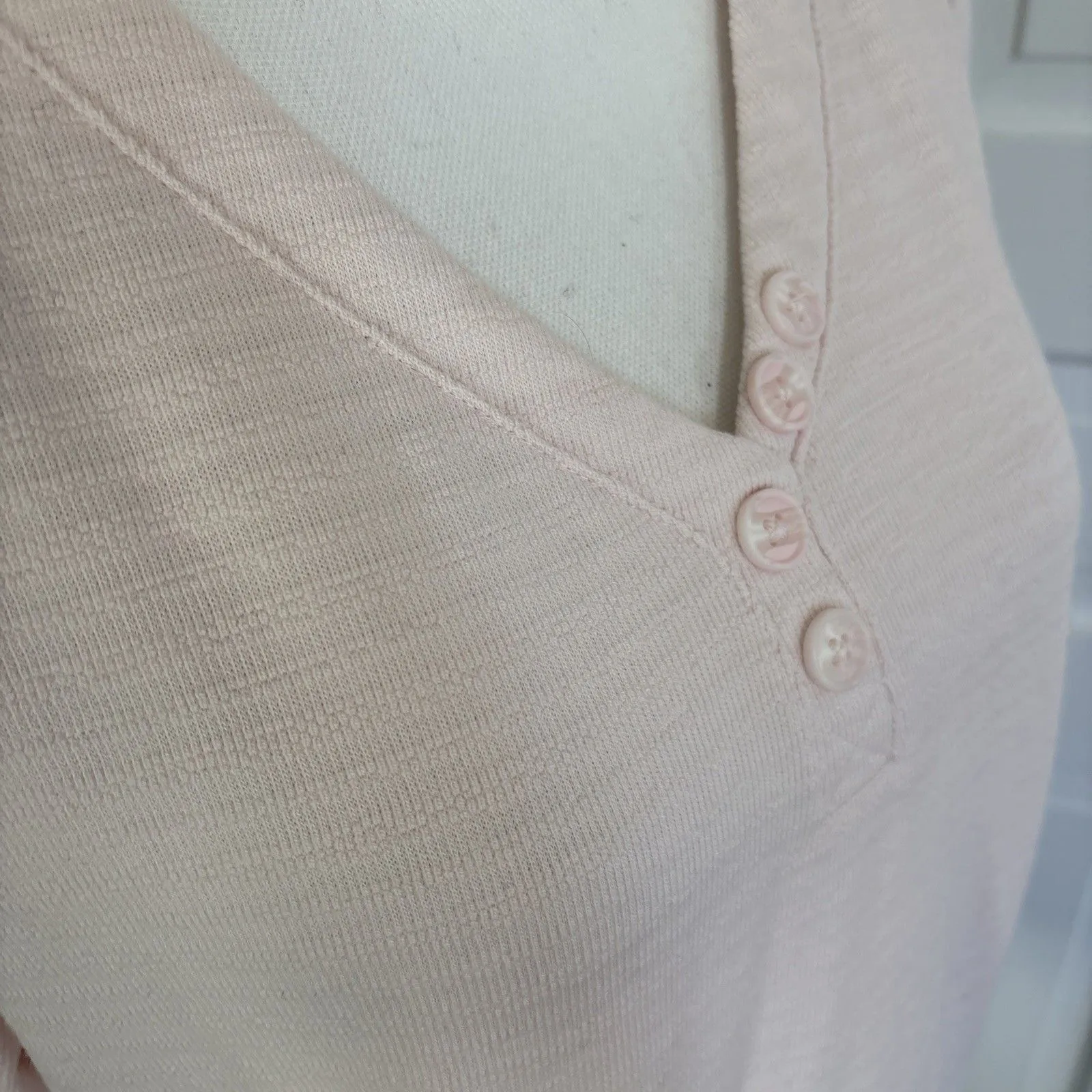 Chicos Pink Pocket Long Sleeve V-neck Henley Casual Minimalist Warm 2 Large - Image 2