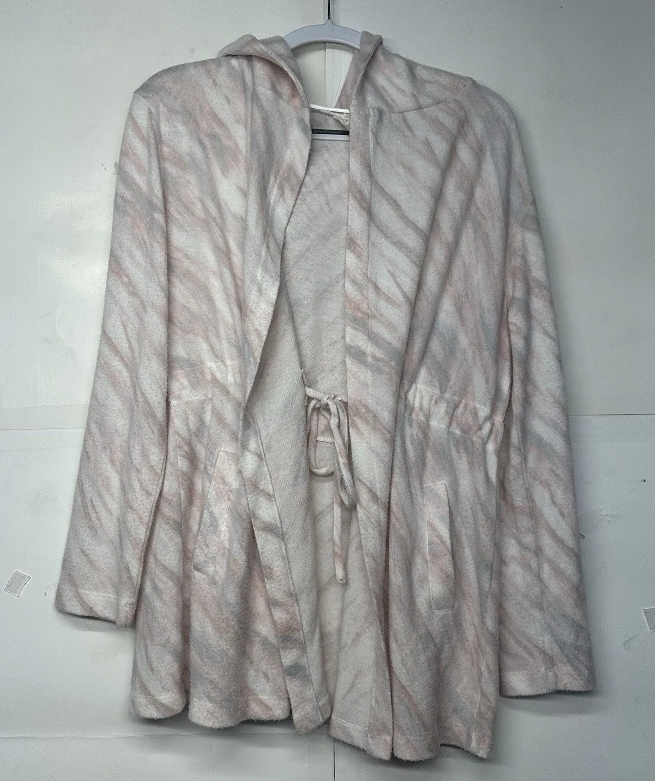 ADYP Women’s Medium Hooded Open Front Cardigan Jacket Pink Gray Soft Pockets - Image 1