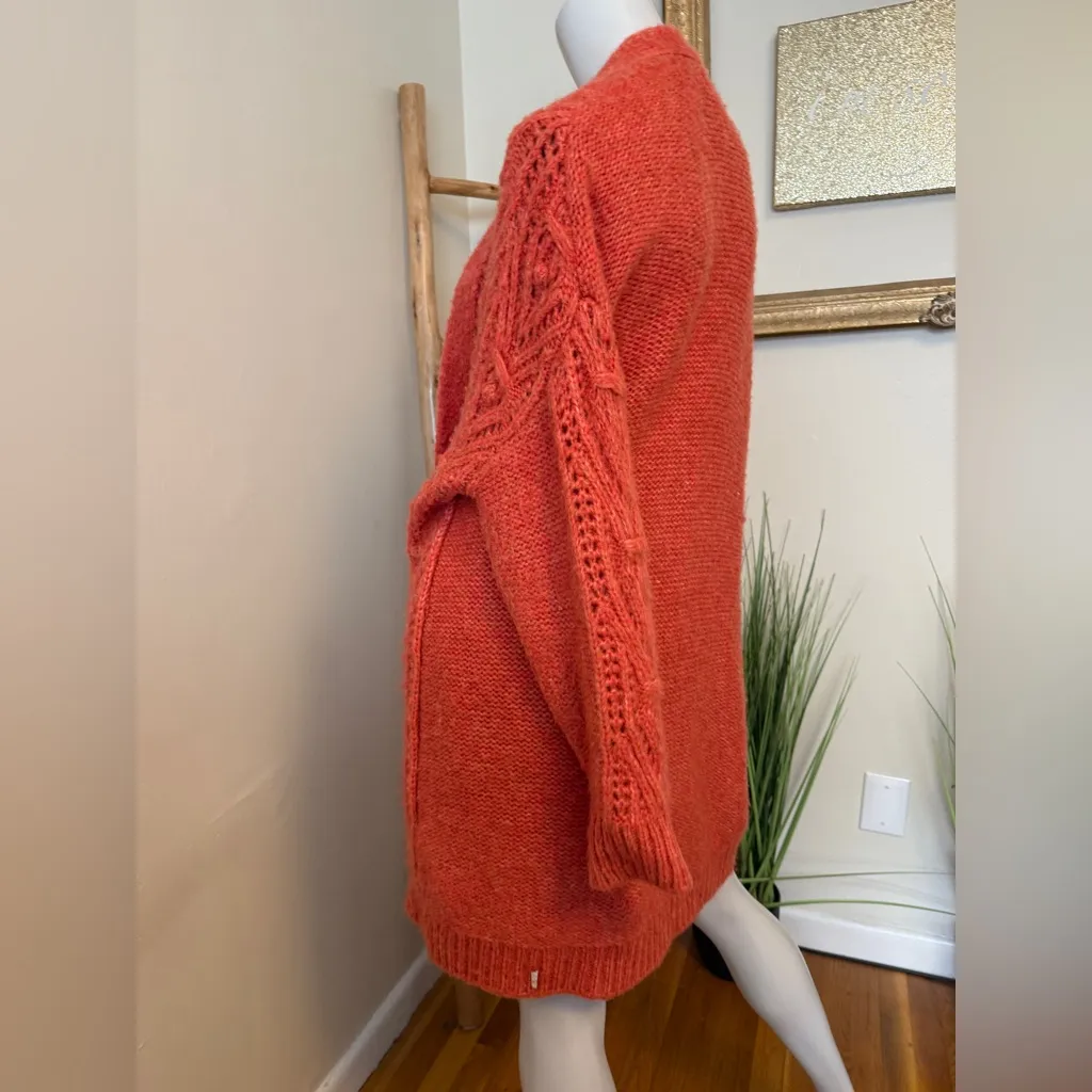 Anthropologie Nuria Textured Chunky Cardigan Small Orange Coral - Image 8