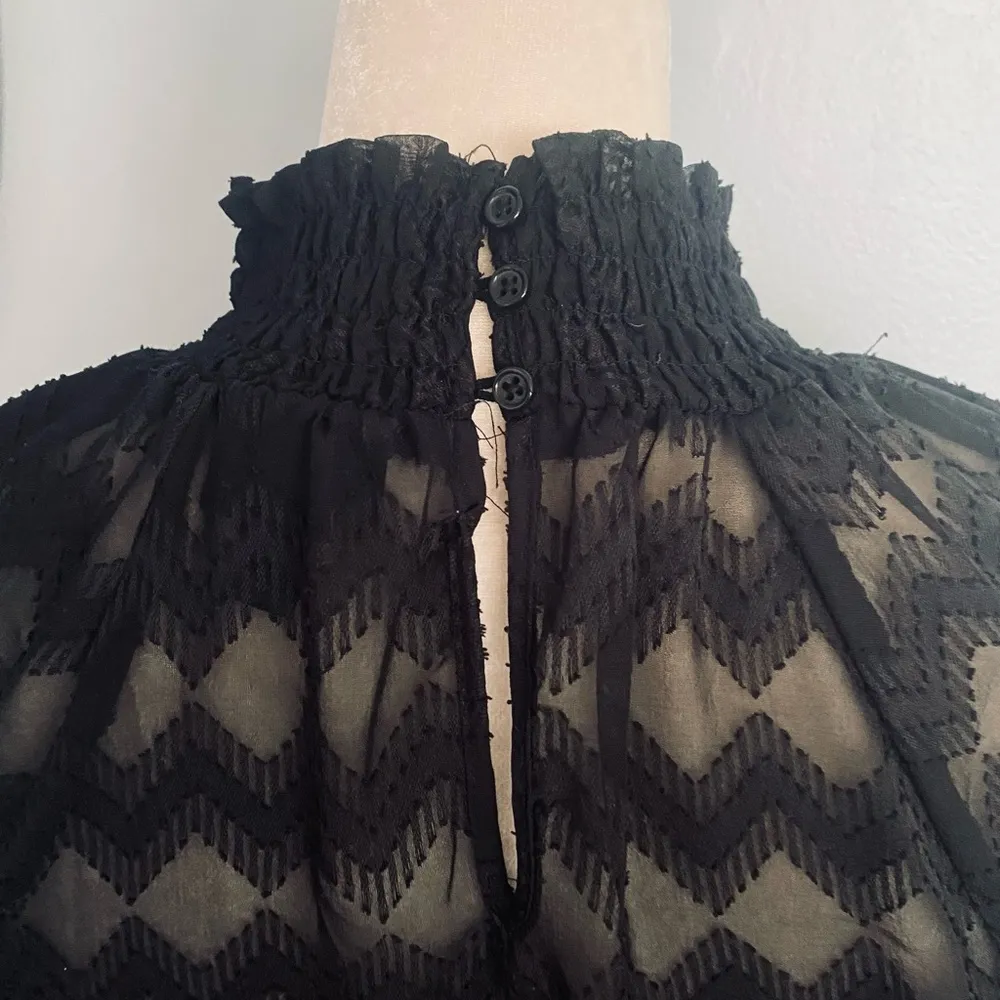 Black Sheer Long Sleeve Blouse with High Neck Size M - Image 4