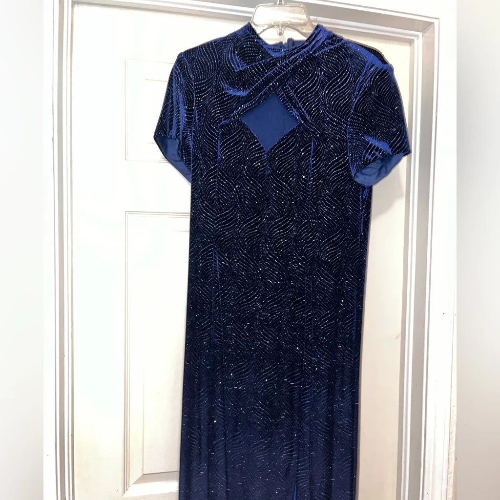 Vintage Navy Blue Velvet Evening Formal Dress Wedding Guest Mother of the Bride Size XL - Image 2