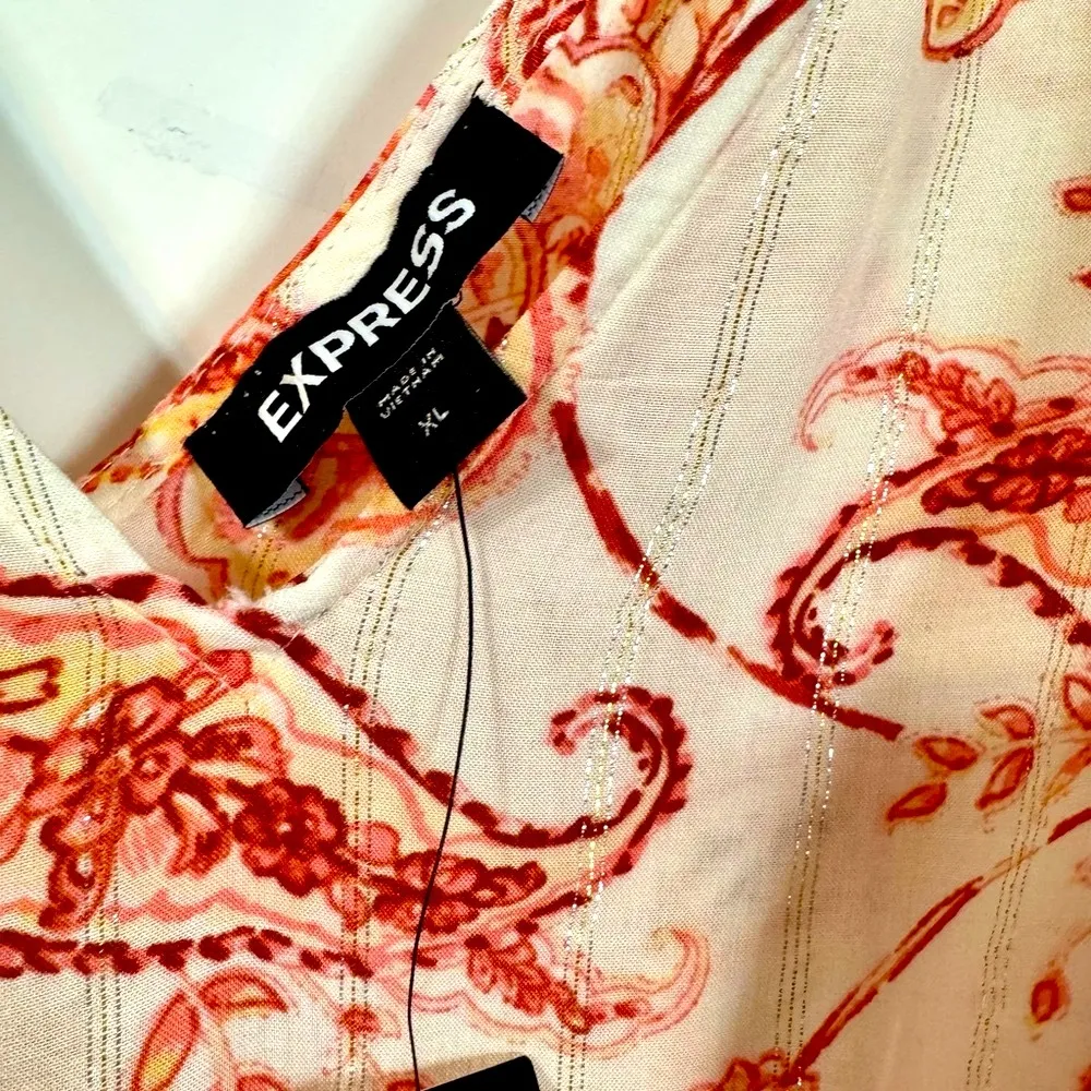 Express Floral Print V Neck Romper - Cream and Orange Size XL NWT - Image 13