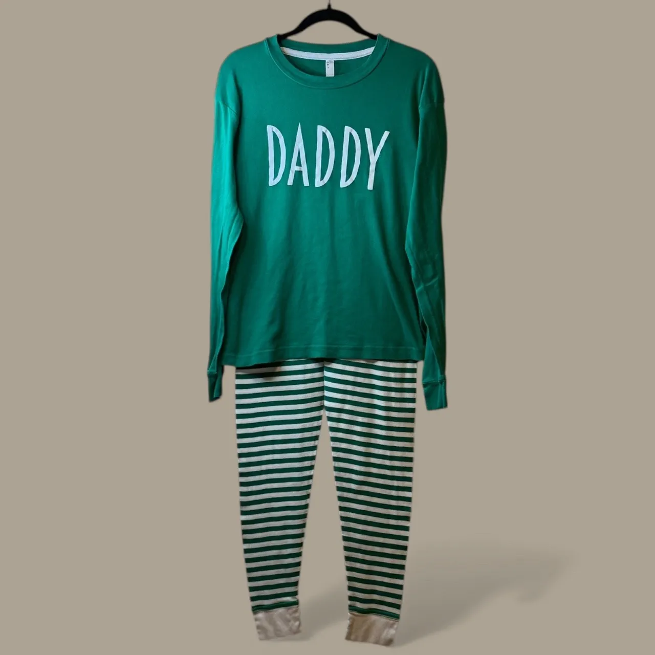 Christmas Daddy Pajama Set Green Long Sleeve Top‎ Striped Pants Women Sz M # Size M - Image 2