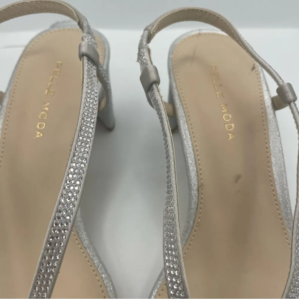 Pelle  strappy rhinestone heeled silver sandals women Size 7 1/2M - Image 5