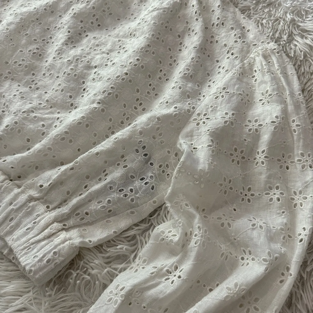 AllSaints Luna Broderie Eyelet Embroidered Linen Cotton Top White Size 6 - Image 11