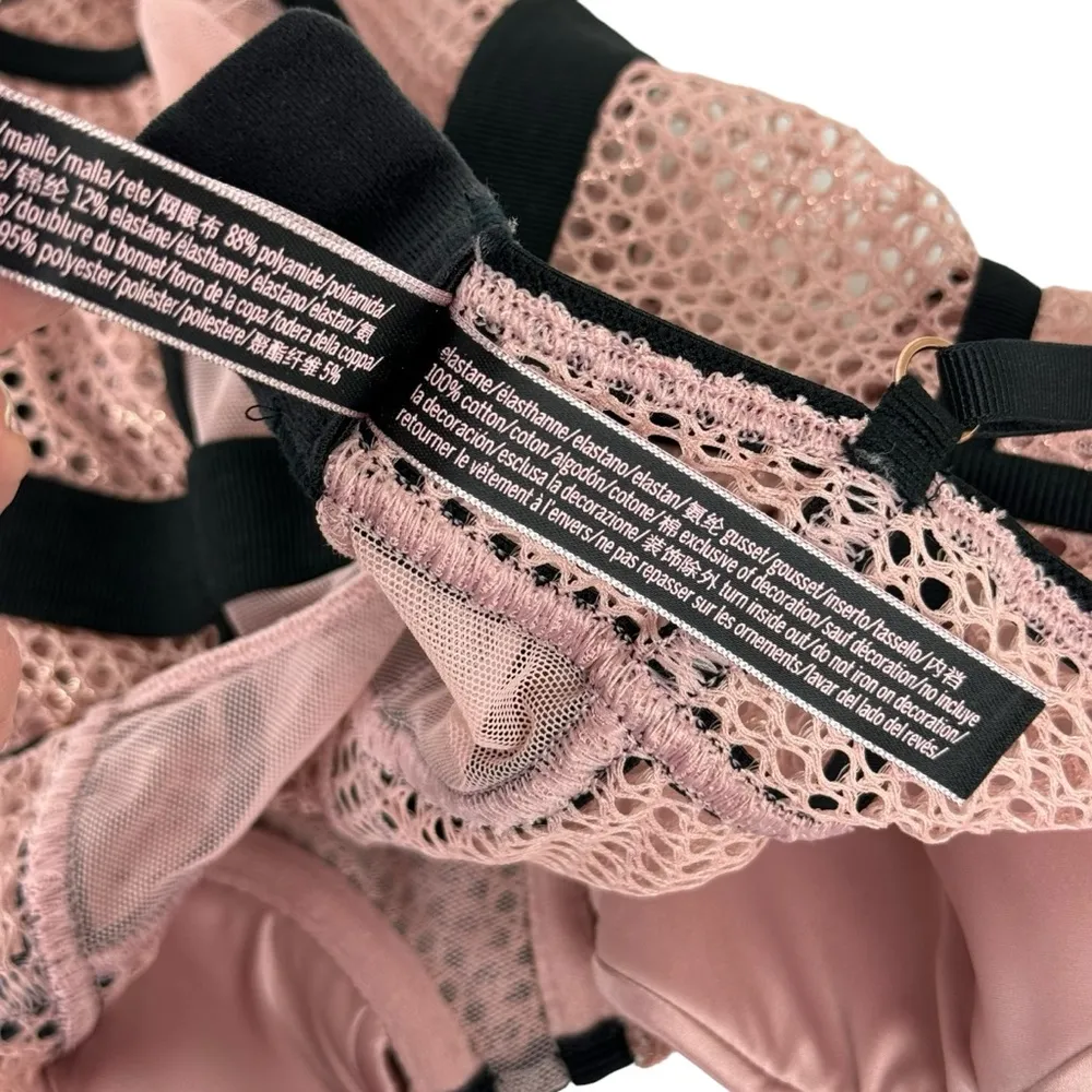 Victorias’s Secret Pink Black Fishnet Mesh Thong Teddy Bodysuit Lingerie Medium - Image 13