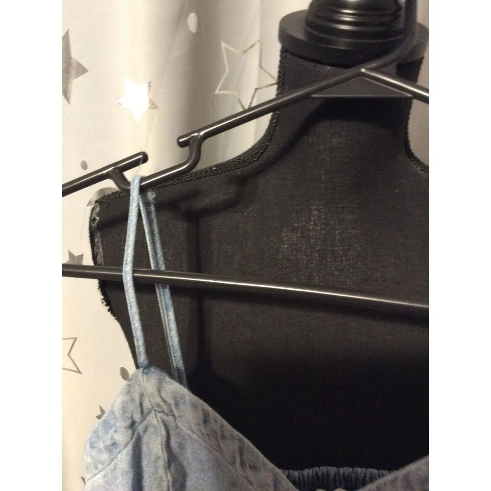 Aeropostale denim adjustable spaghetti strap Romper Small S Smocked back - Image 9