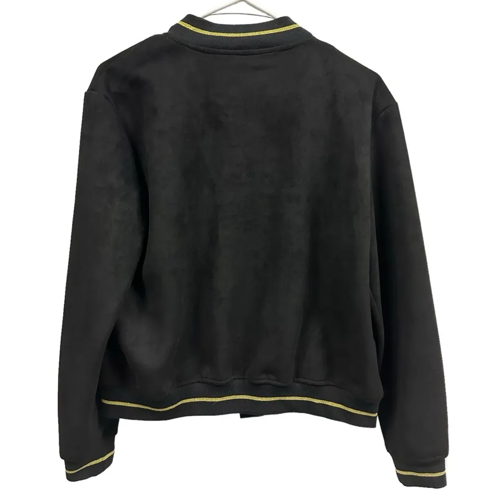 Velvet Heart Faux Suede Black Gold Snap Up Bomber Jacket with Pockets Womens S - Image 4