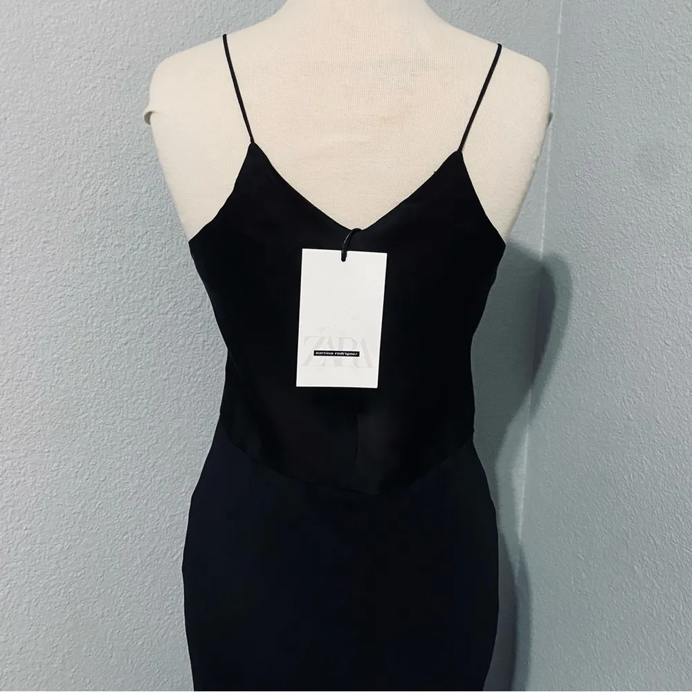 Zara Narciso‎ Rodríguez Black Christmas Maxi V-Neck Silk Blend Slip Dress Sz M - Image 8